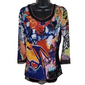 Alberto Makali abstract art mesh long sleeve top size Medium